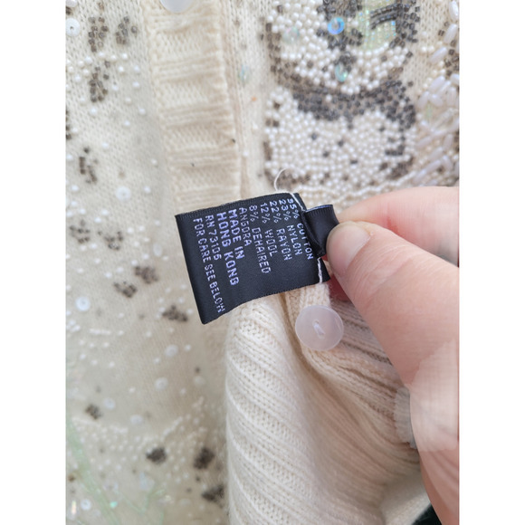 Vintage 80s Michael Simon Knit Beaded Glam Coquette Cardigan Sweater Jacket - Picture 9 of 14